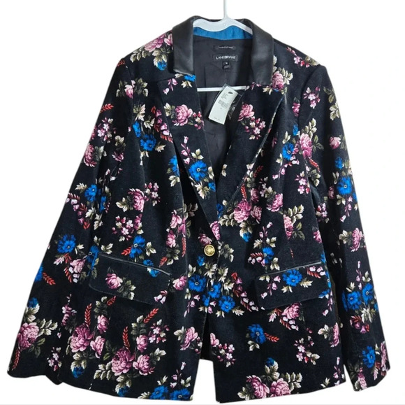 Lane Bryant Women’s Black Floral Suede Blazer In Size 16 - Picture 2 of 8
